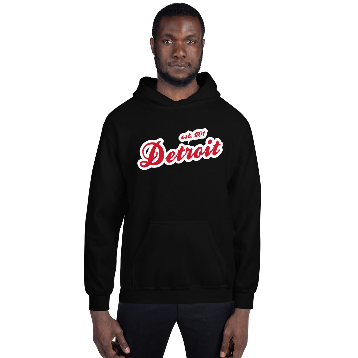 'Detroit EST. 1701' Hoodie (Aliform Red Script Font) | Unisex Standard