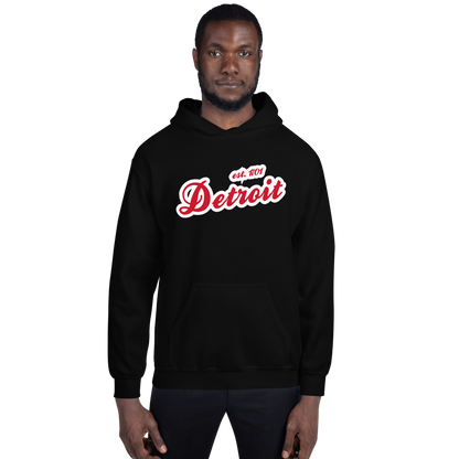 'Detroit EST. 1701' Hoodie (Aliform Red Script Font) | Unisex Standard