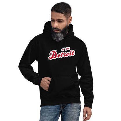 'Detroit EST. 1701' Hoodie (Aliform Red Script Font) | Unisex Standard