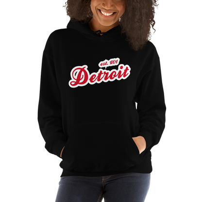 'Detroit EST. 1701' Hoodie (Aliform Red Script Font) | Unisex Standard