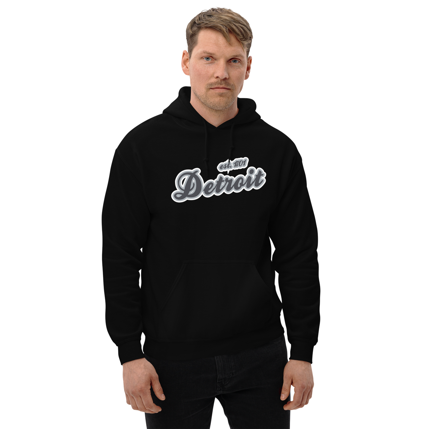 'Detroit EST. 1701' Hoodie (Iron Ore Grey Script Font) | Unisex Standard