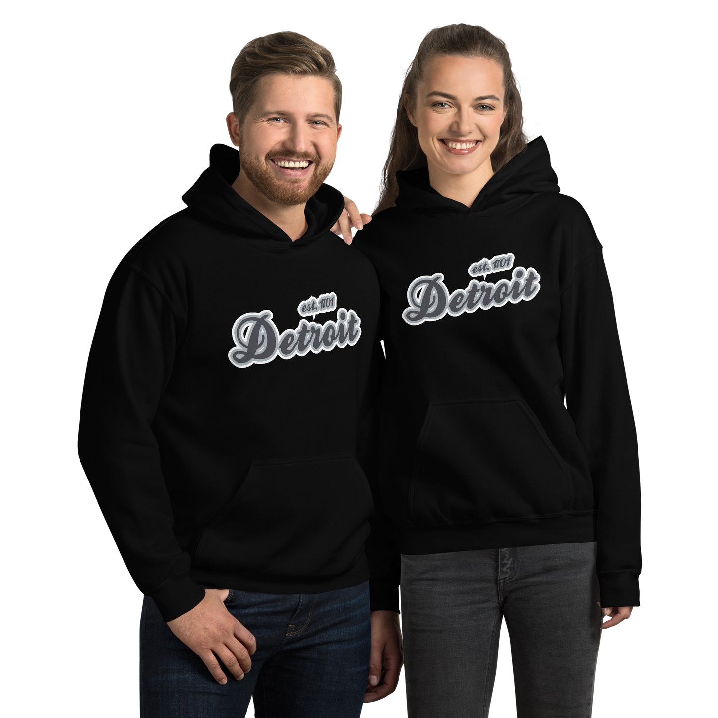 'Detroit EST. 1701' Hoodie (Iron Ore Grey Script Font) | Unisex Standard