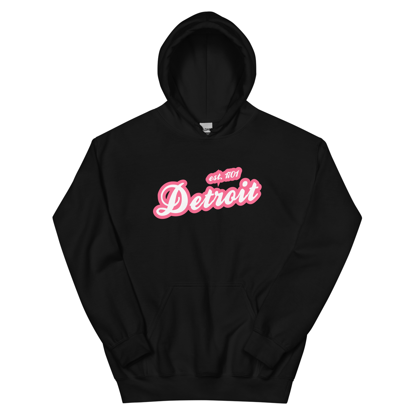 'Detroit EST. 1701' Hoodie (Rhodochrosite Pink Script Font) | Unisex Standard