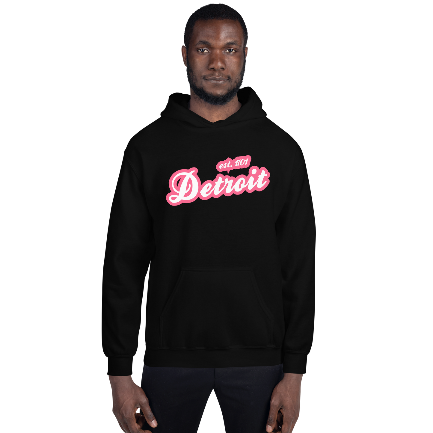 'Detroit EST. 1701' Hoodie (Rhodochrosite Pink Script Font) | Unisex Standard