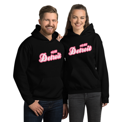 'Detroit EST. 1701' Hoodie (Rhodochrosite Pink Script Font) | Unisex Standard