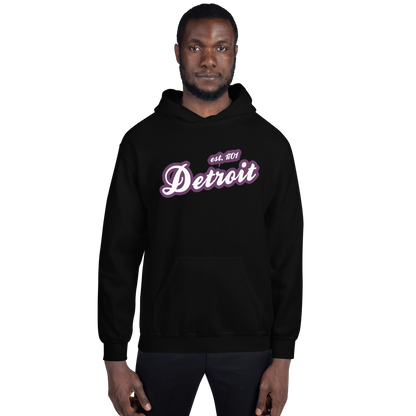 'Detroit EST. 1701' Hoodie (Plum Script Font) | Unisex Standard