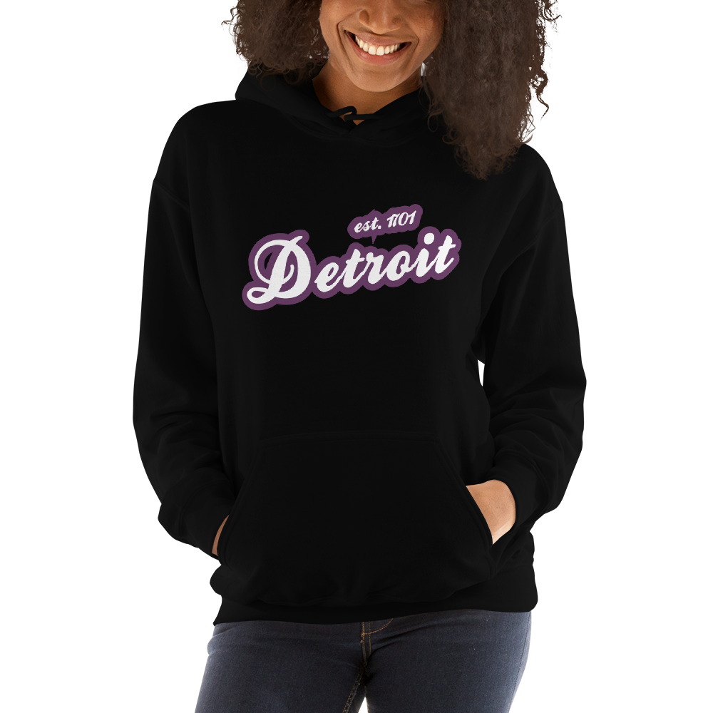 'Detroit EST. 1701' Hoodie (Plum Script Font) | Unisex Standard