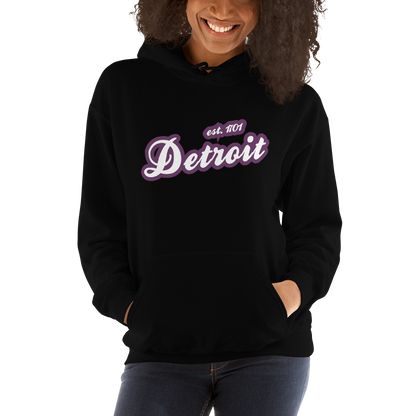 'Detroit EST. 1701' Hoodie (Plum Script Font) | Unisex Standard