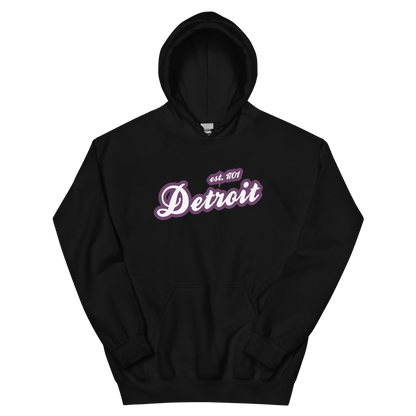 'Detroit EST. 1701' Hoodie (Plum Script Font) | Unisex Standard