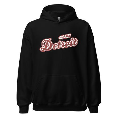 'Detroit EST. 1701' Hoodie (Ore Dock Red Script Font) | Unisex Standard