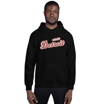 'Detroit EST. 1701' Hoodie (Ore Dock Red Script Font) | Unisex Standard