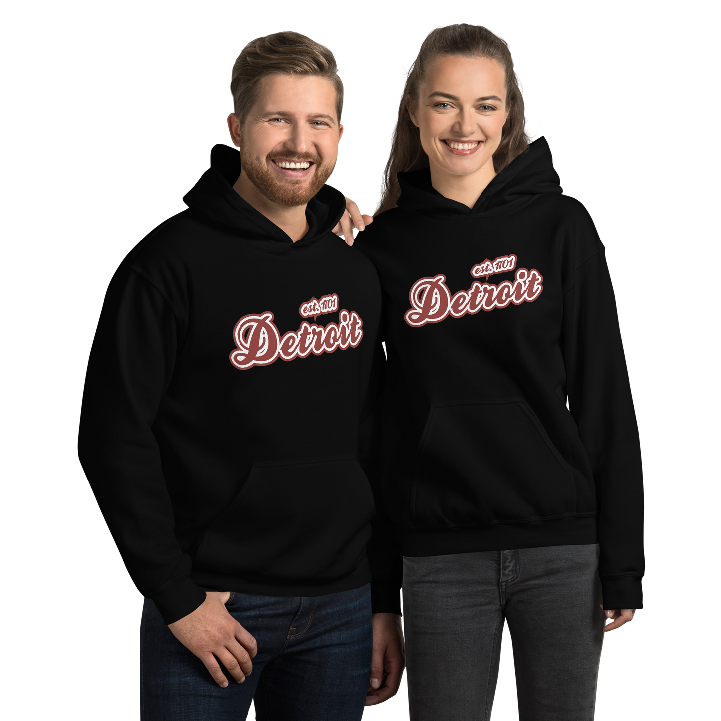 'Detroit EST. 1701' Hoodie (Ore Dock Red Script Font) | Unisex Standard