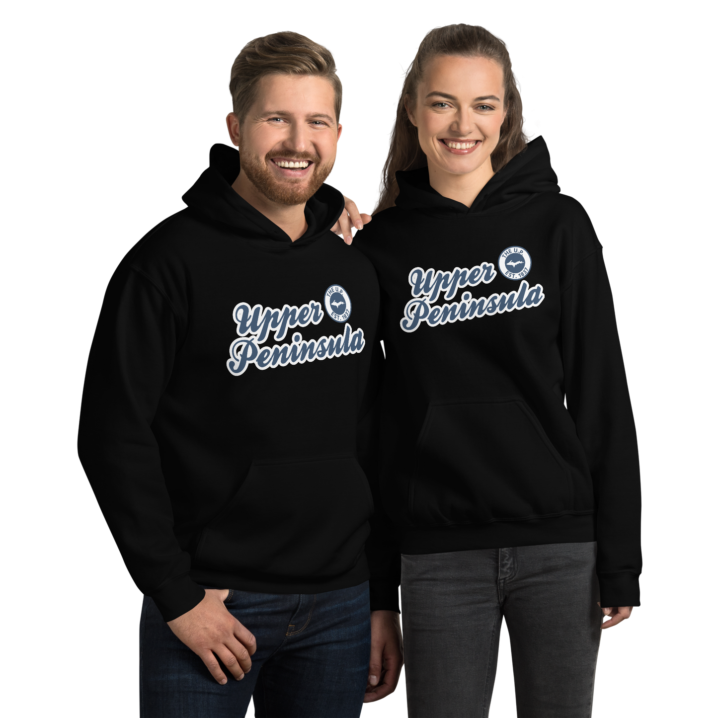 'Upper Peninsula EST. 1837' Hoodie (Navy Script Font) | Unisex Standard