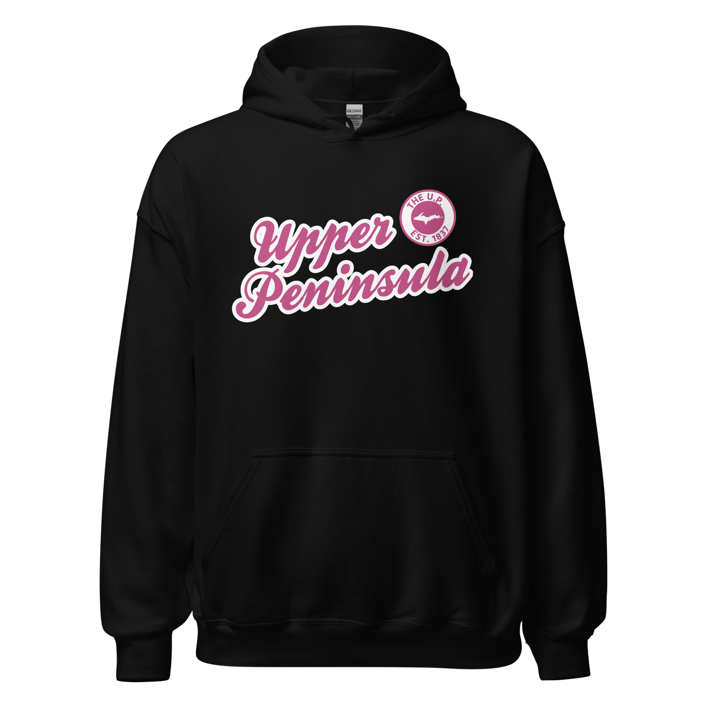 'Upper Peninsula EST. 1837' Hoodie (Apple Blossom Pink Script Font) | Unisex Standard