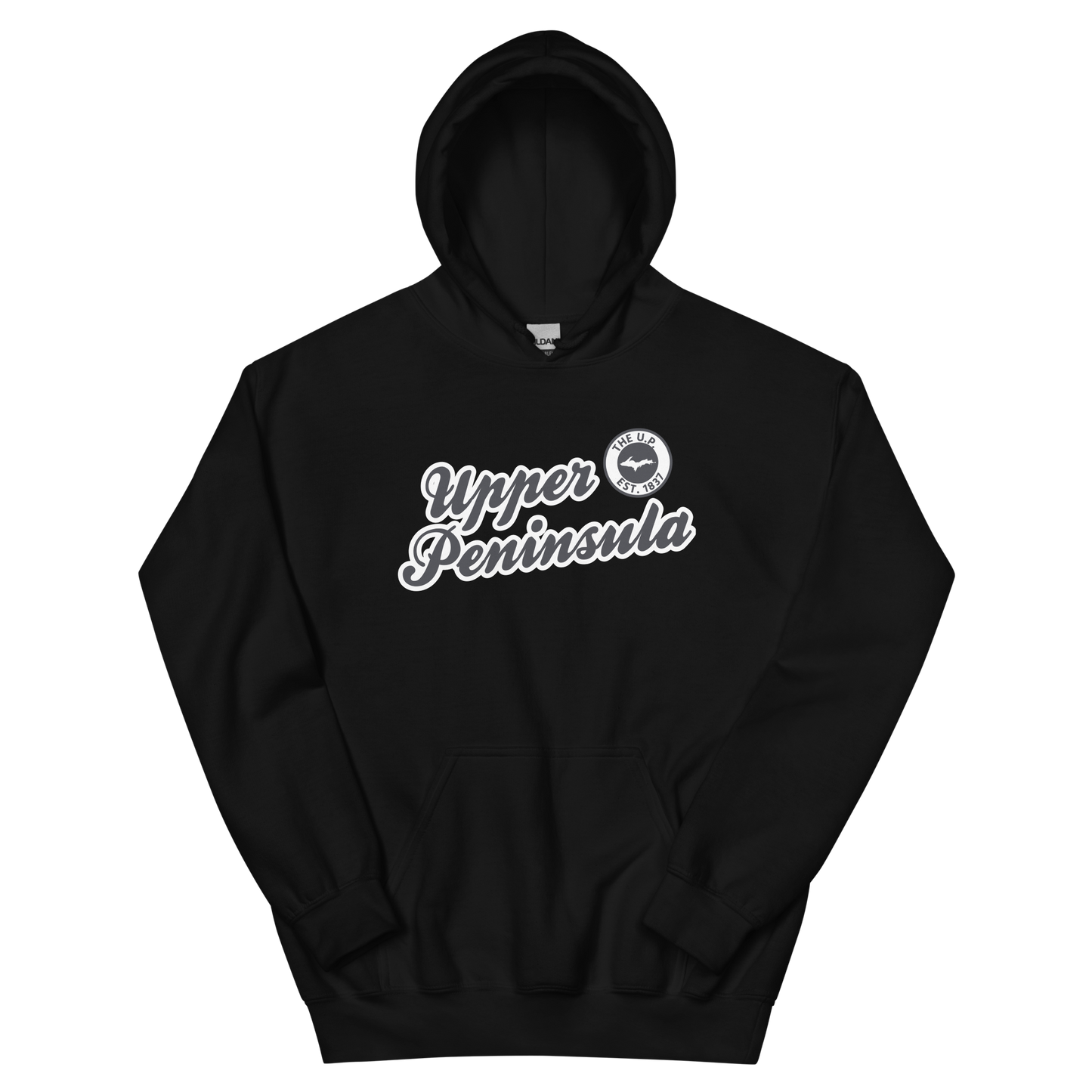 'Upper Peninsula EST. 1837' Hoodie (Iron Ore Grey Script Font) | Unisex Standard