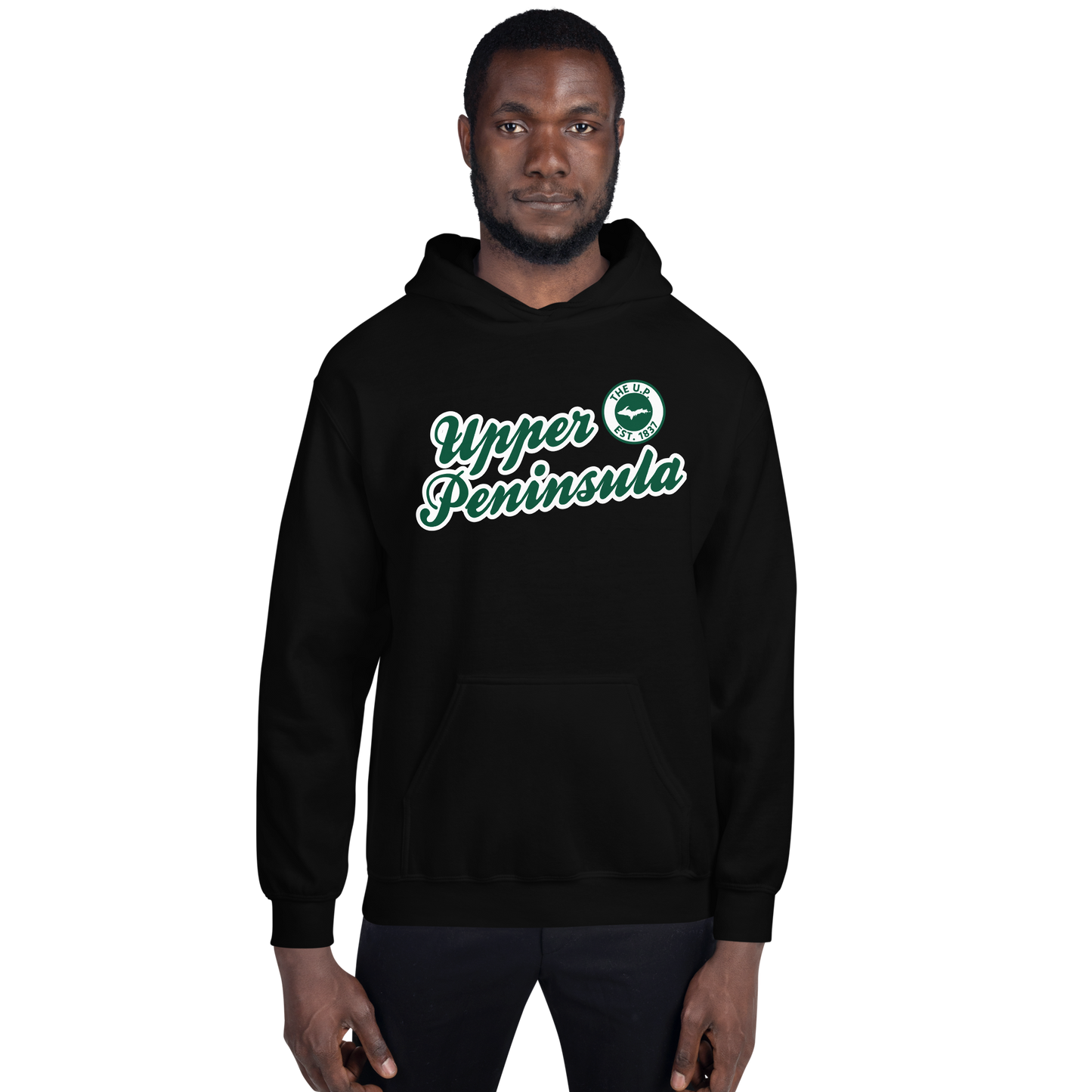 'Upper Peninsula EST. 1837' Hoodie (Superior Green Script Font) | Unisex Standard