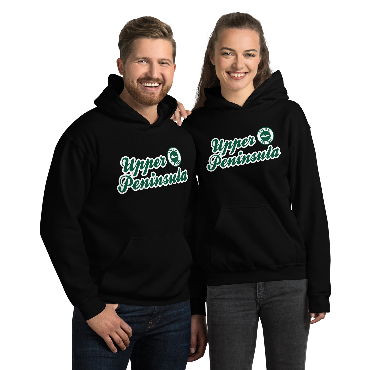 'Upper Peninsula EST. 1837' Hoodie (Superior Green Script Font) | Unisex Standard