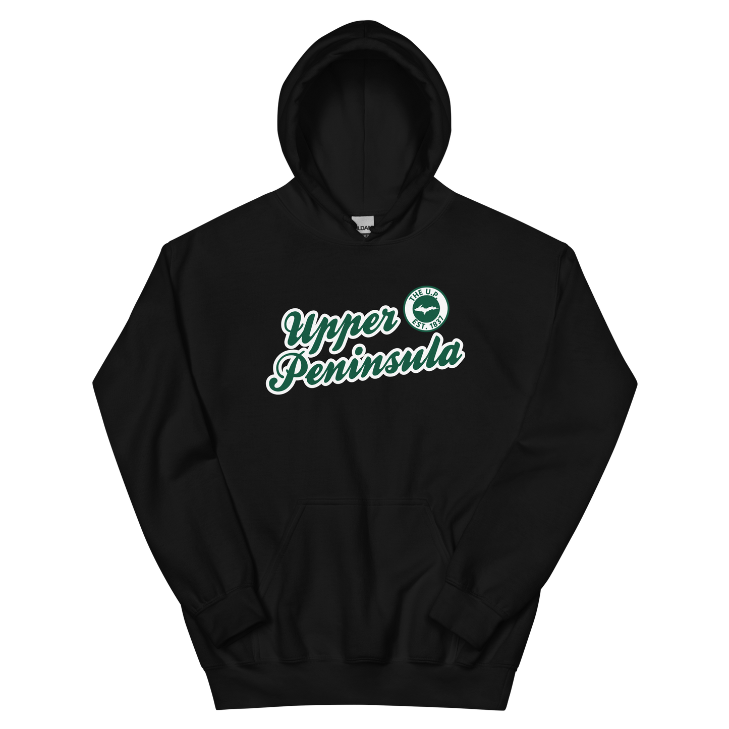 'Upper Peninsula EST. 1837' Hoodie (Superior Green Script Font) | Unisex Standard