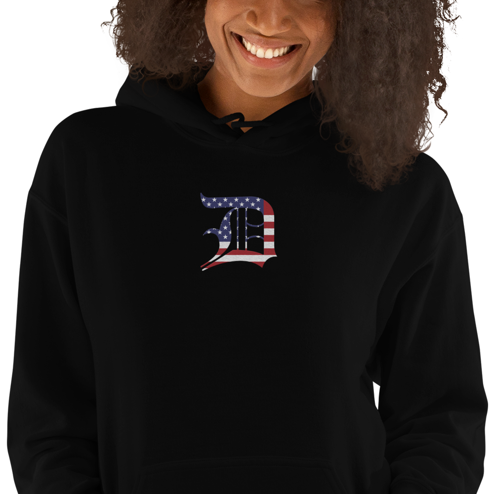 Detroit 'Old English D' Hoodie (Patriotic Edition) | Unisex Standard - Emb.