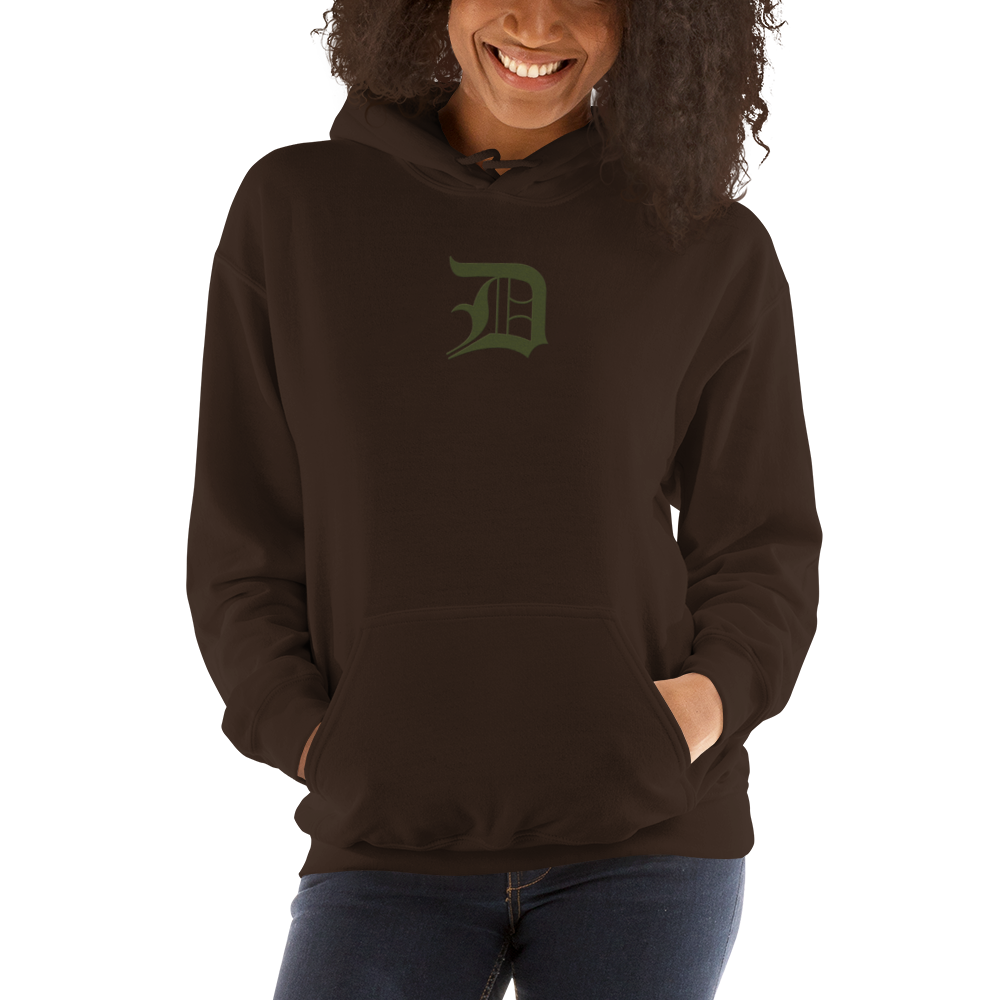 Detroit 'Old English D' Hoodie (Army Green) | Unisex Standard - Emb.