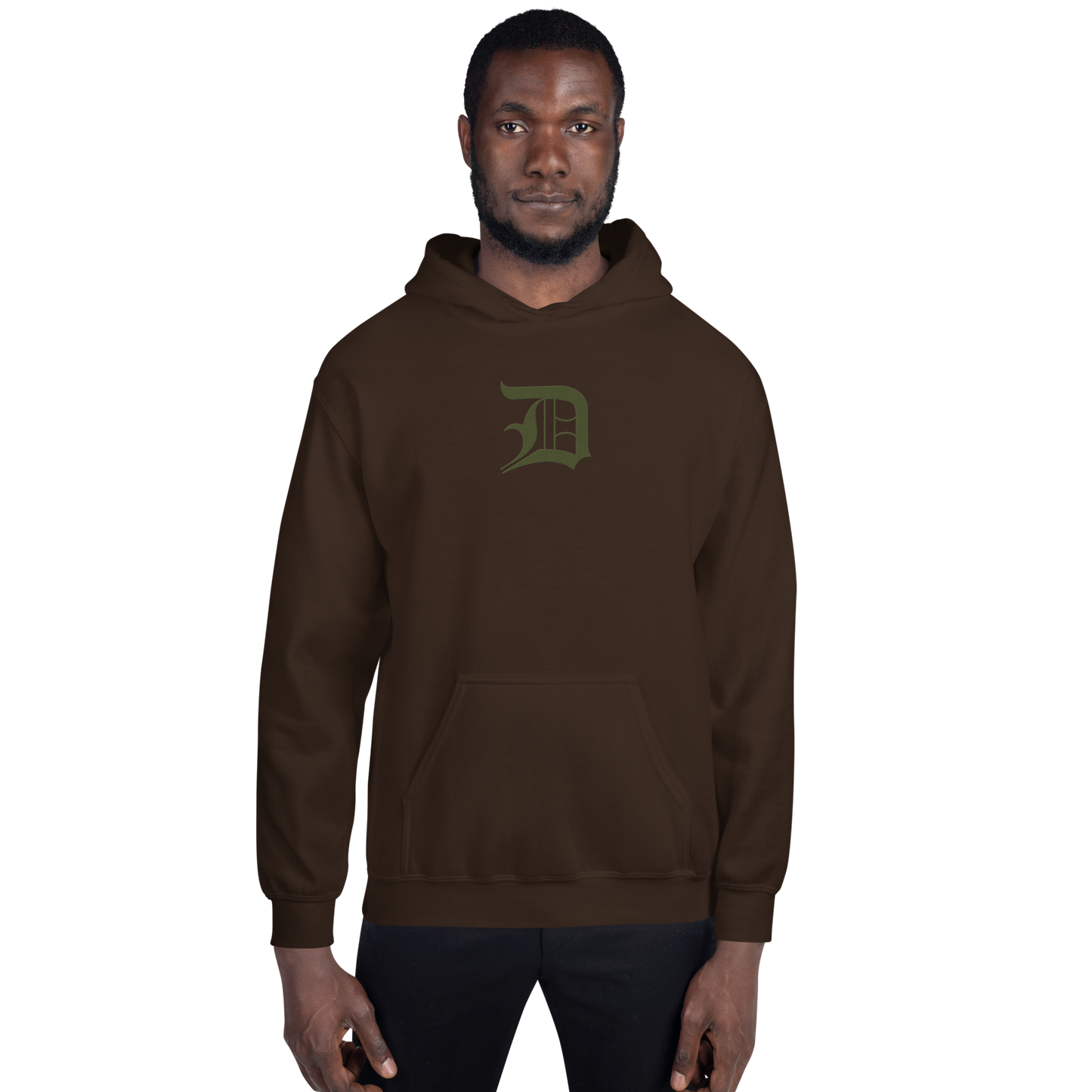 Detroit 'Old English D' Hoodie (Army Green) | Unisex Standard - Emb.