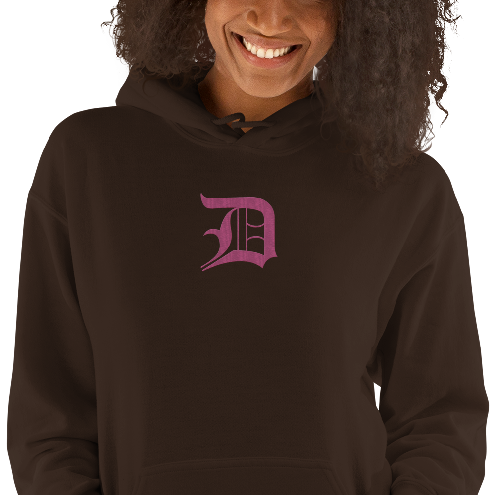 Detroit 'Old English D' Hoodie (Apple Blossom Pink) | Unisex Standard - Emb.