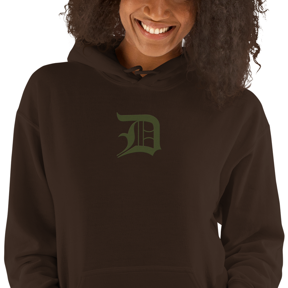 Detroit 'Old English D' Hoodie (Army Green) | Unisex Standard - Emb.