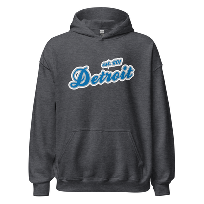 'Detroit EST. 1701' Hoodie (Azure Script Font) | Unisex Standard