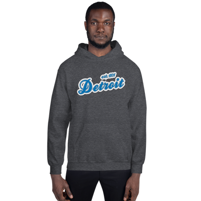 'Detroit EST. 1701' Hoodie (Azure Script Font) | Unisex Standard