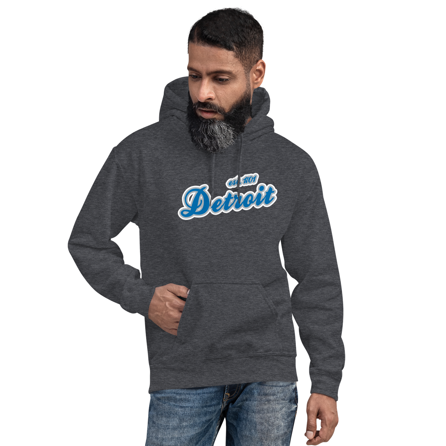 'Detroit EST. 1701' Hoodie (Azure Script Font) | Unisex Standard