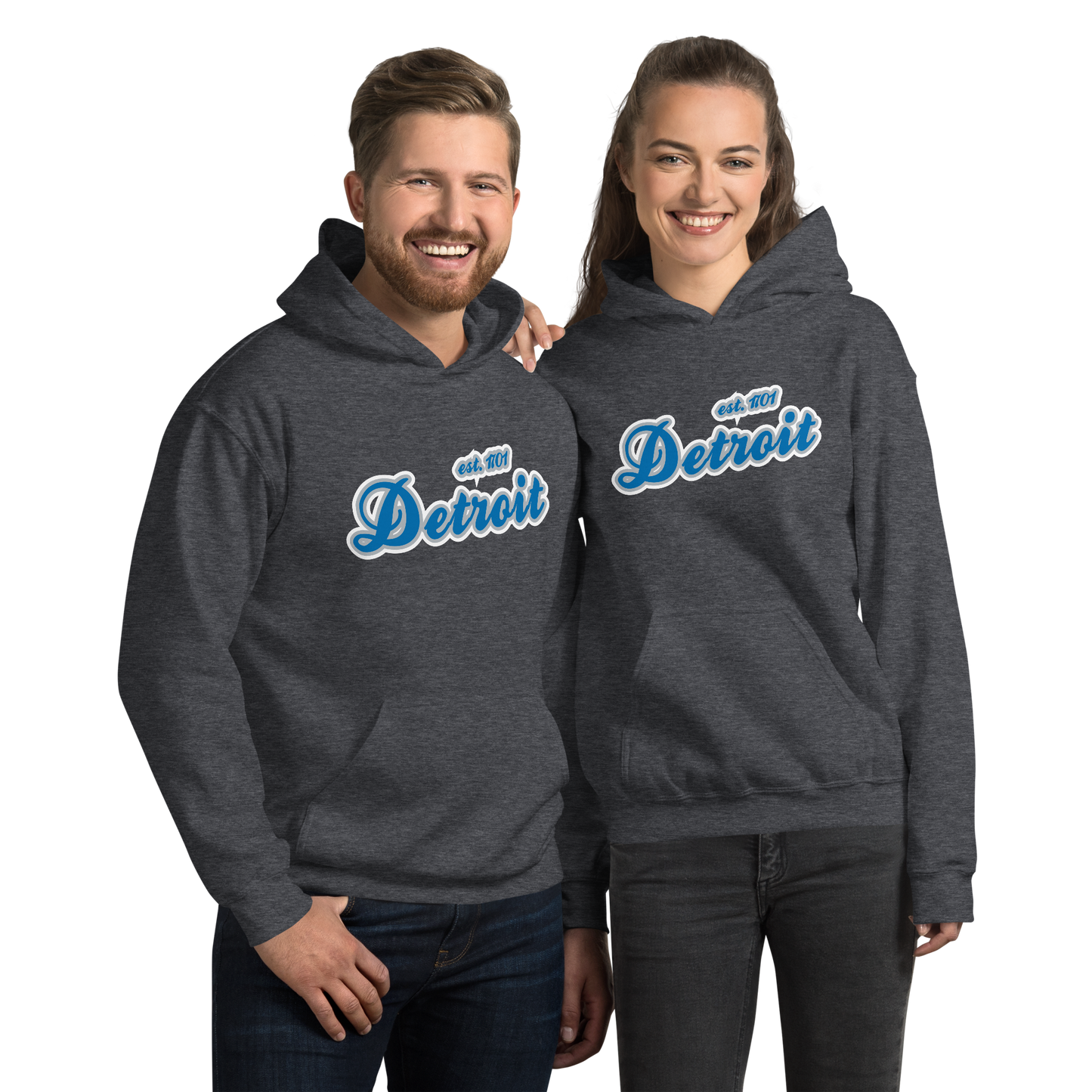 'Detroit EST. 1701' Hoodie (Azure Script Font) | Unisex Standard