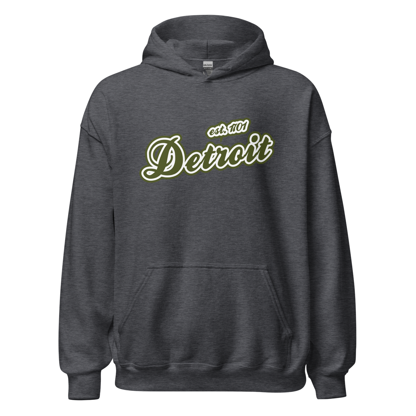 'Detroit EST. 1701' Hoodie (Army Green Script Font) | Unisex Standard