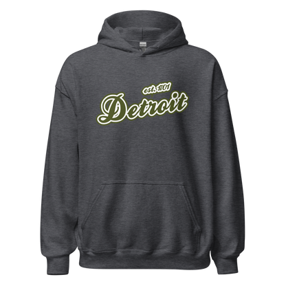 'Detroit EST. 1701' Hoodie (Army Green Script Font) | Unisex Standard