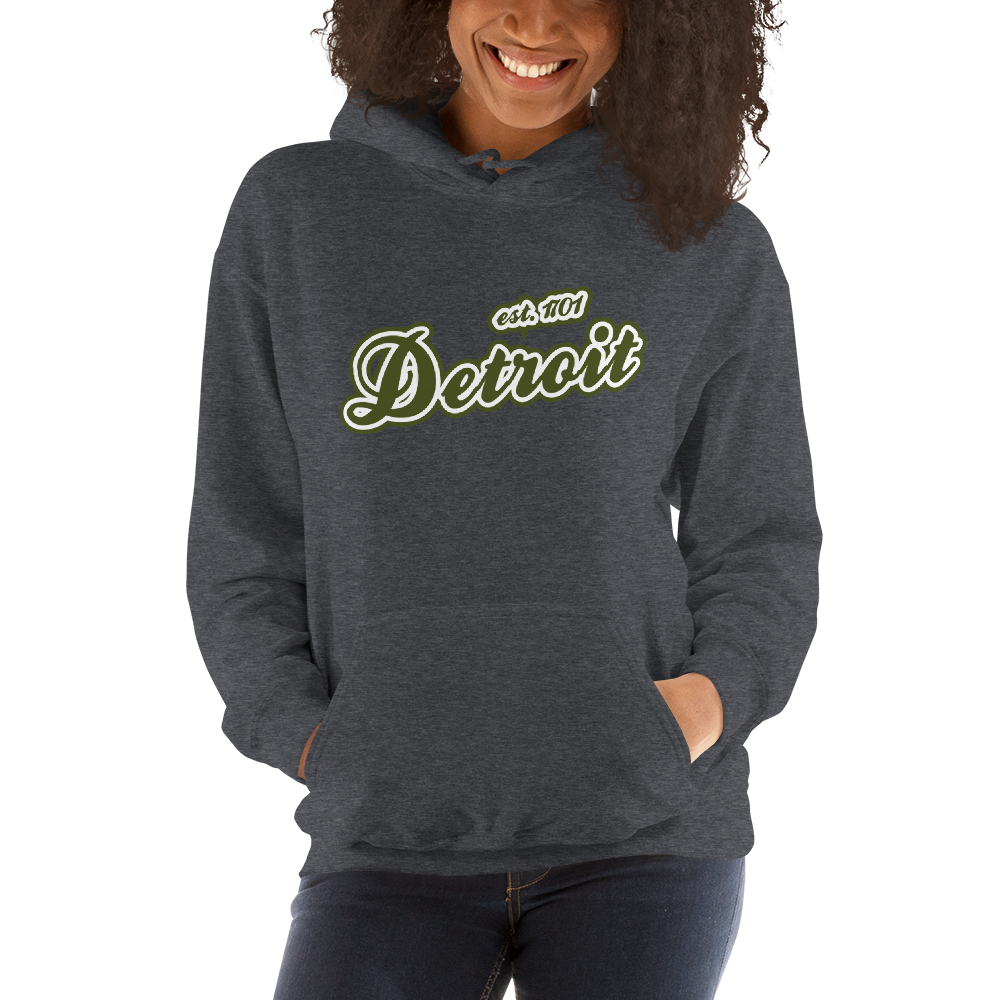 'Detroit EST. 1701' Hoodie (Army Green Script Font) | Unisex Standard