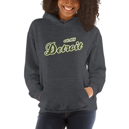 'Detroit EST. 1701' Hoodie (Army Green Script Font) | Unisex Standard