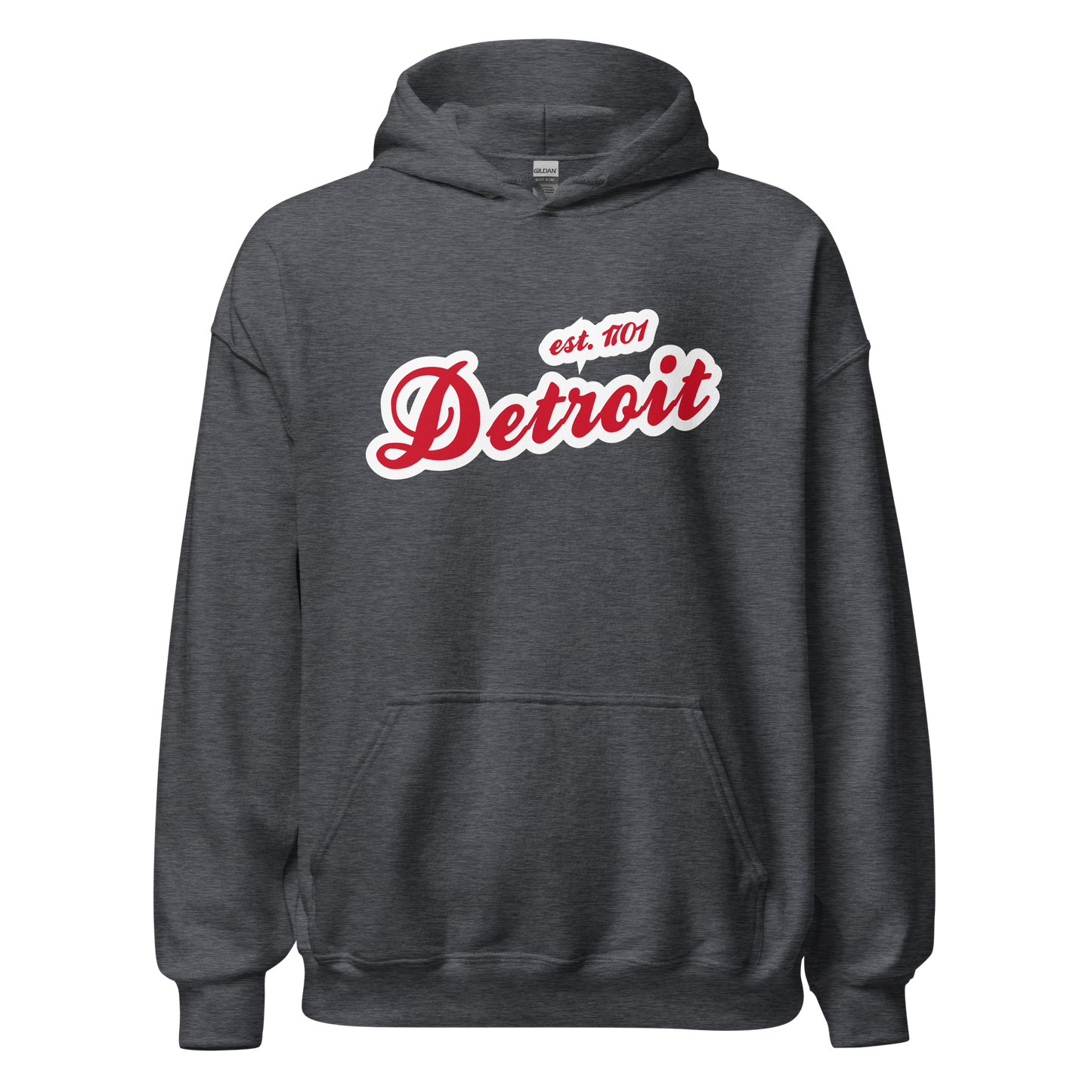 'Detroit EST. 1701' Hoodie (Aliform Red Script Font) | Unisex Standard