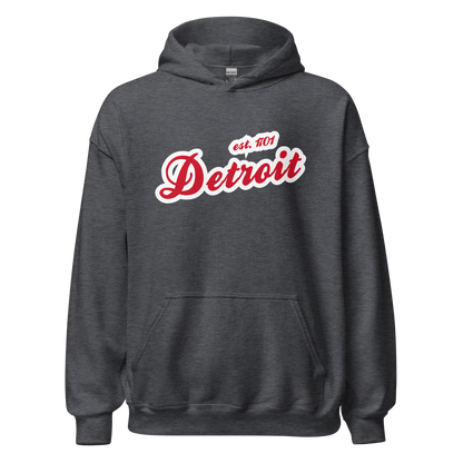 'Detroit EST. 1701' Hoodie (Aliform Red Script Font) | Unisex Standard