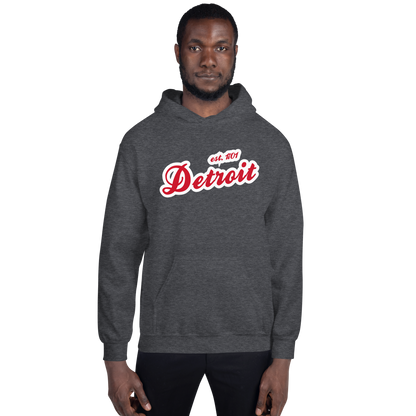 'Detroit EST. 1701' Hoodie (Aliform Red Script Font) | Unisex Standard