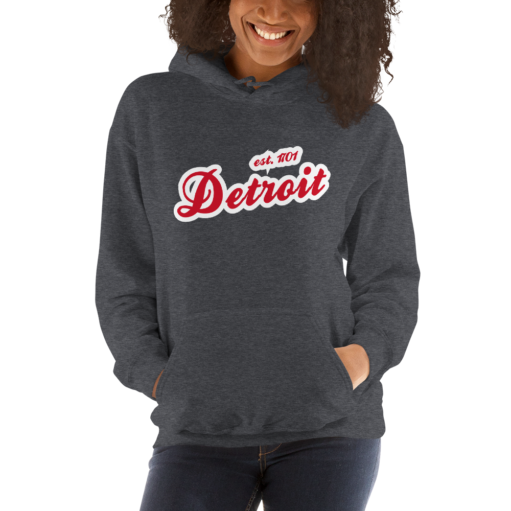 'Detroit EST. 1701' Hoodie (Aliform Red Script Font) | Unisex Standard