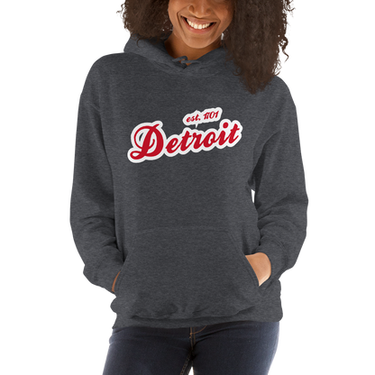 'Detroit EST. 1701' Hoodie (Aliform Red Script Font) | Unisex Standard