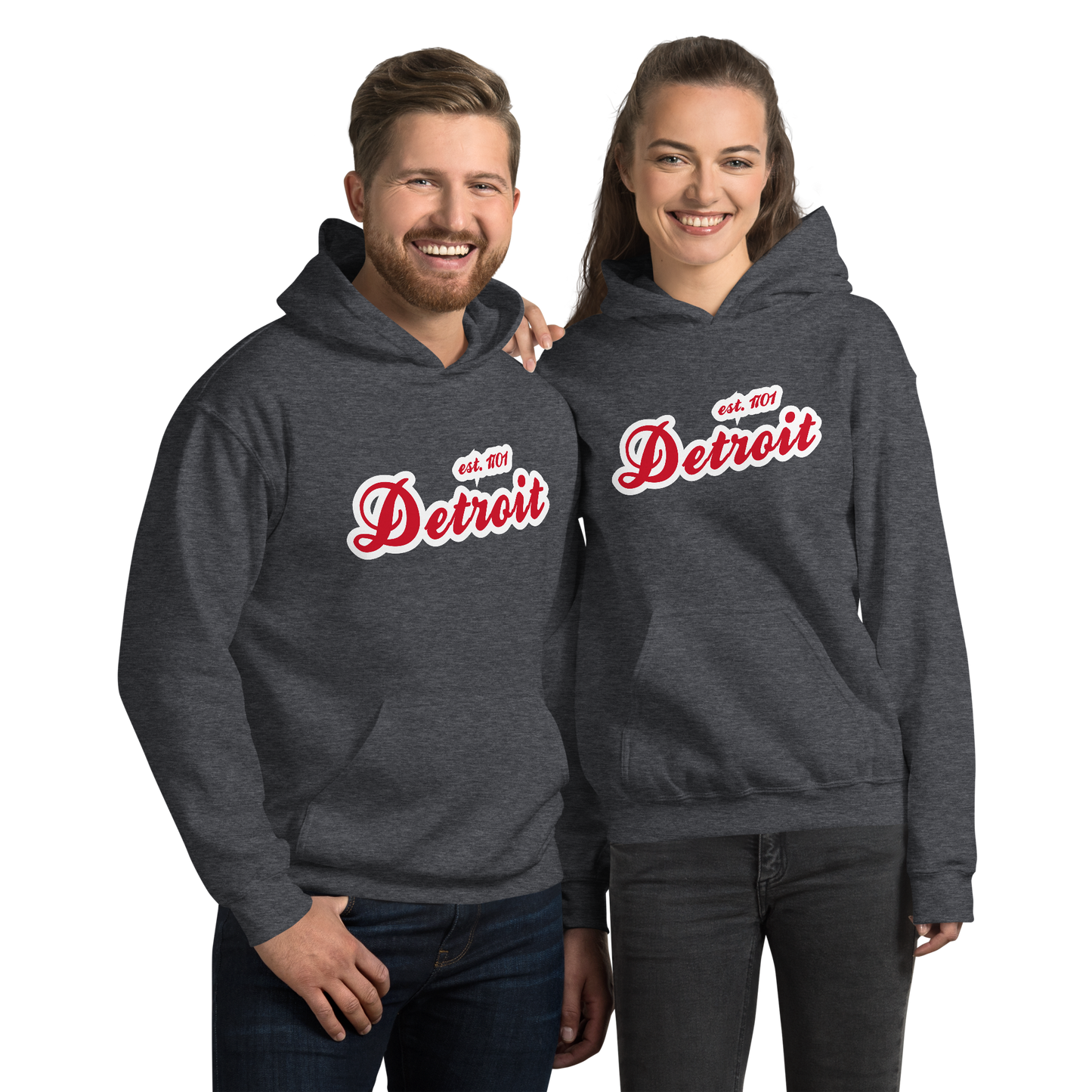 'Detroit EST. 1701' Hoodie (Aliform Red Script Font) | Unisex Standard