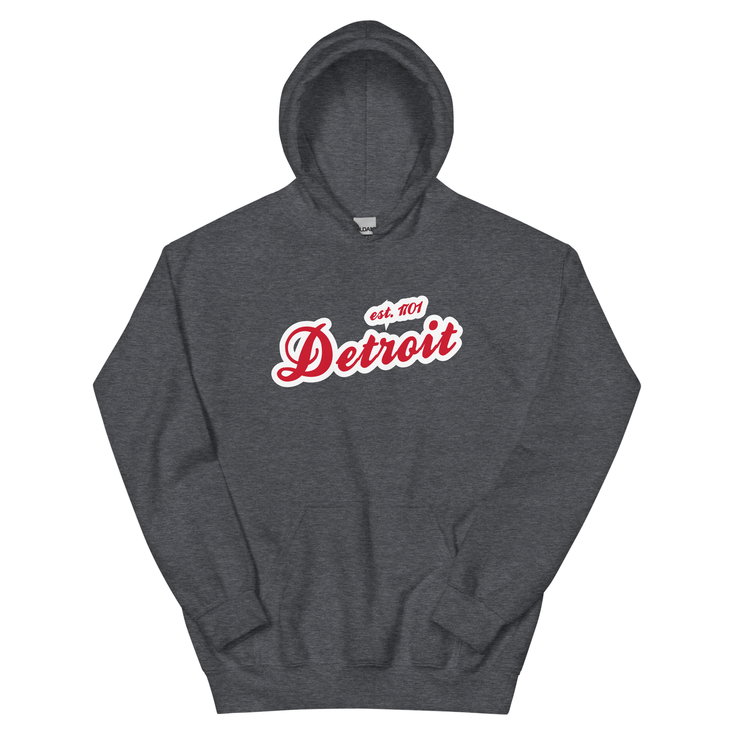 'Detroit EST. 1701' Hoodie (Aliform Red Script Font) | Unisex Standard