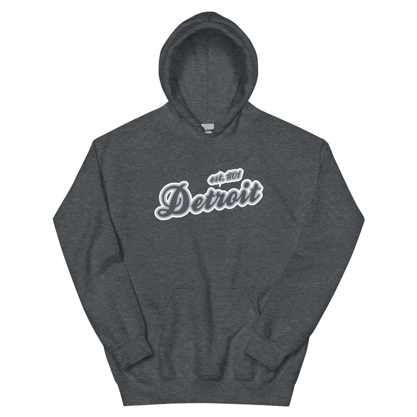 'Detroit EST. 1701' Hoodie (Iron Ore Grey Script Font) | Unisex Standard