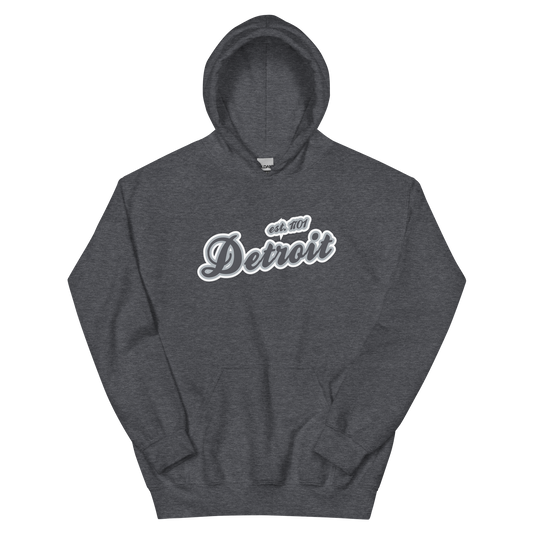 'Detroit EST. 1701' Hoodie (Iron Ore Grey Script Font) | Unisex Standard