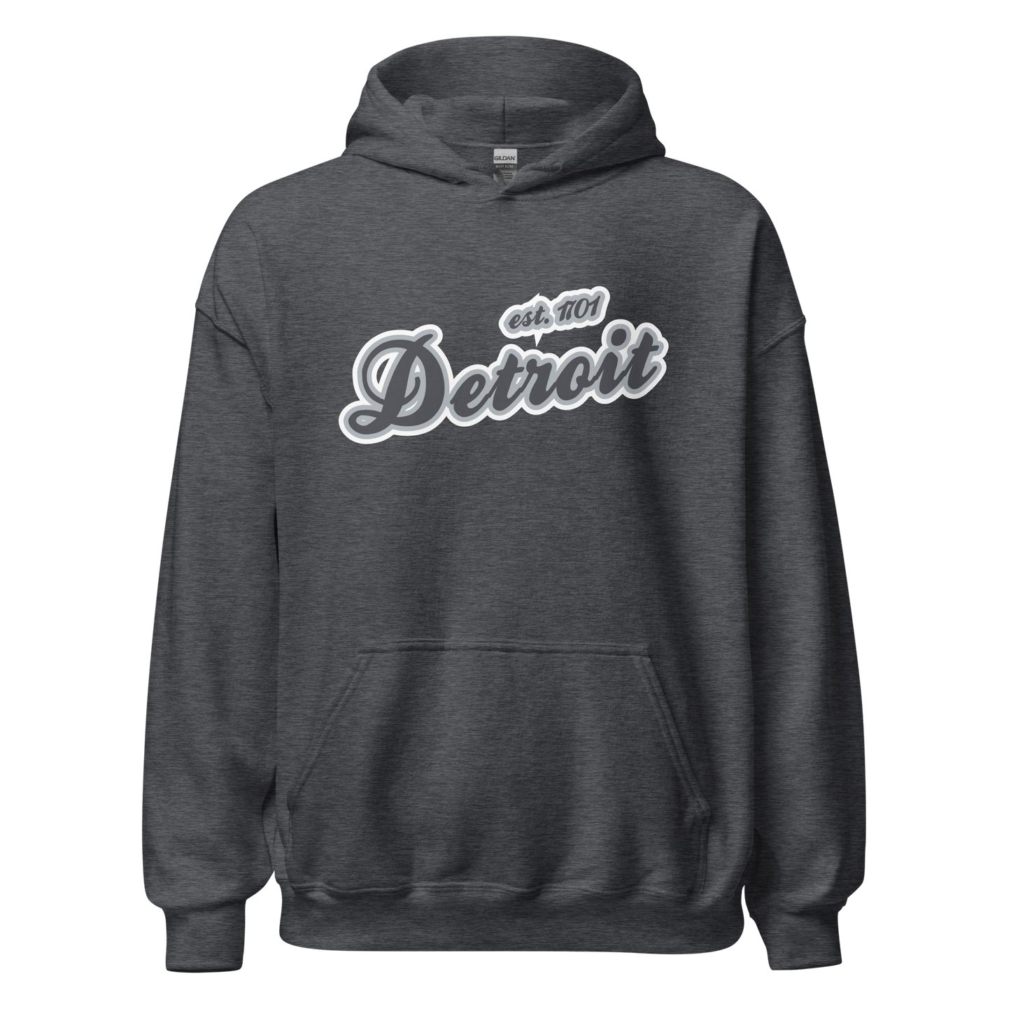 'Detroit EST. 1701' Hoodie (Iron Ore Grey Script Font) | Unisex Standard