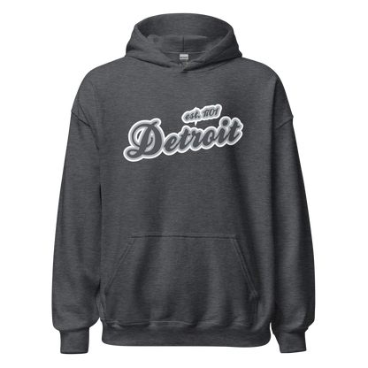 'Detroit EST. 1701' Hoodie (Iron Ore Grey Script Font) | Unisex Standard