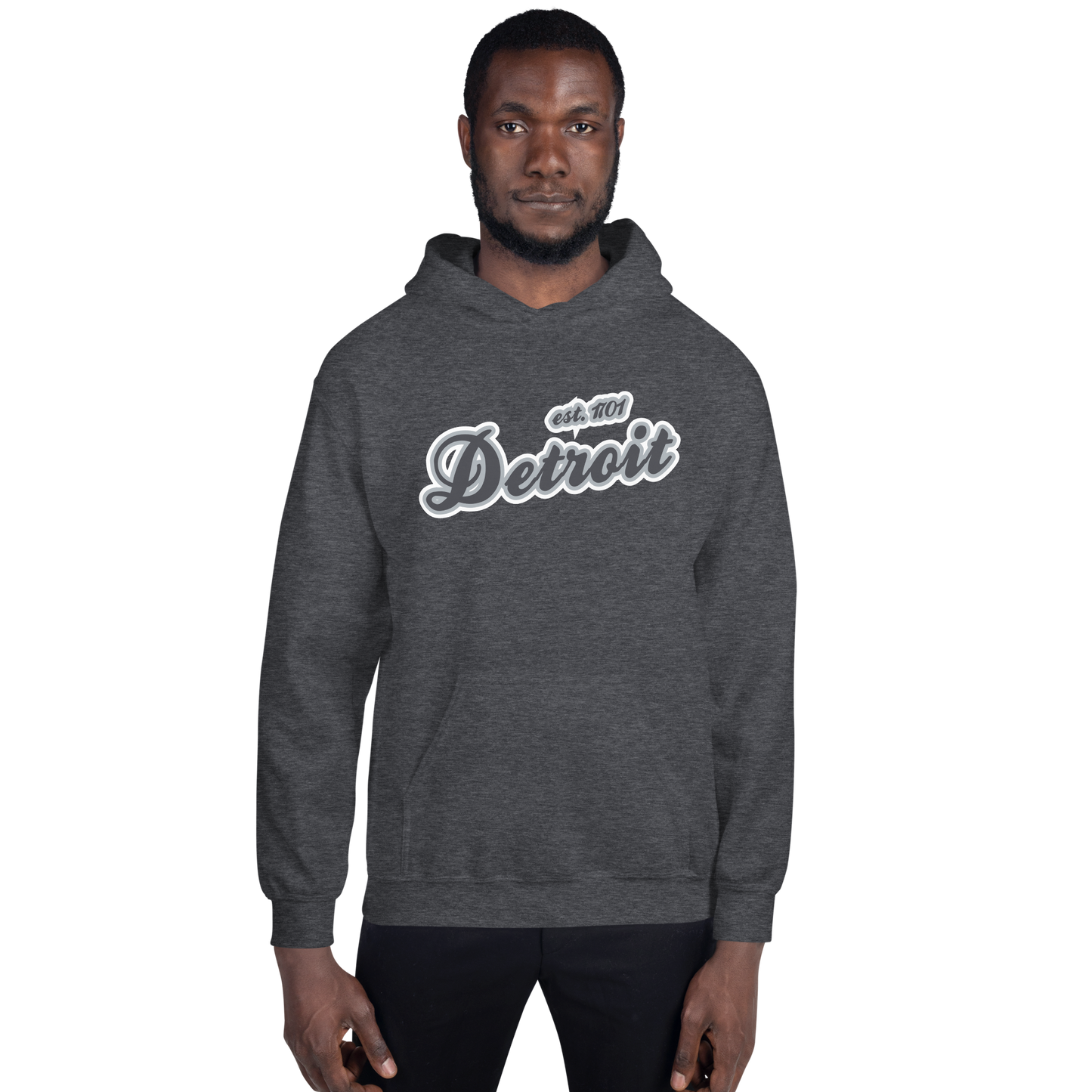 'Detroit EST. 1701' Hoodie (Iron Ore Grey Script Font) | Unisex Standard