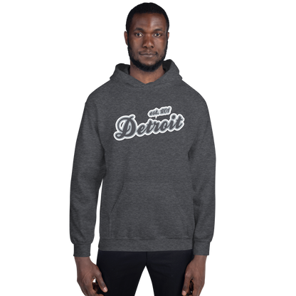 'Detroit EST. 1701' Hoodie (Iron Ore Grey Script Font) | Unisex Standard