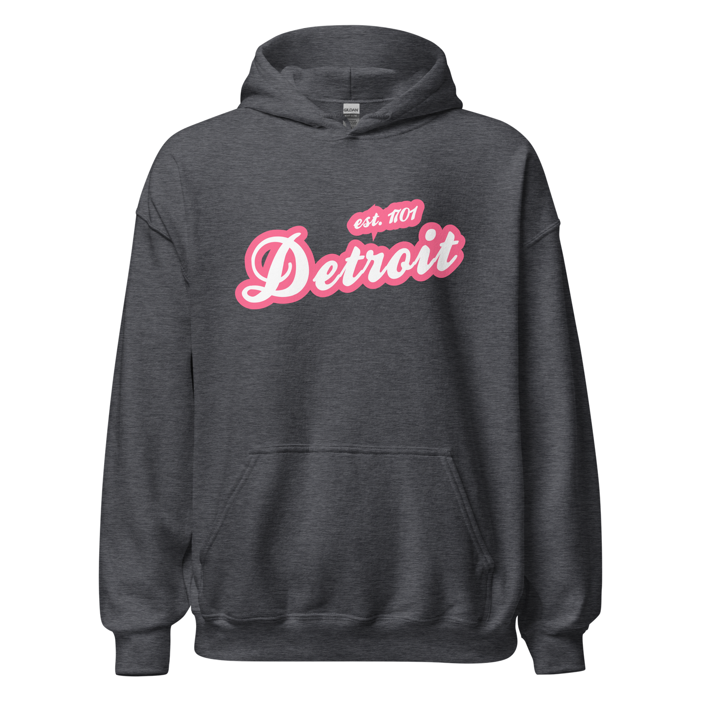 'Detroit EST. 1701' Hoodie (Rhodochrosite Pink Script Font) | Unisex Standard