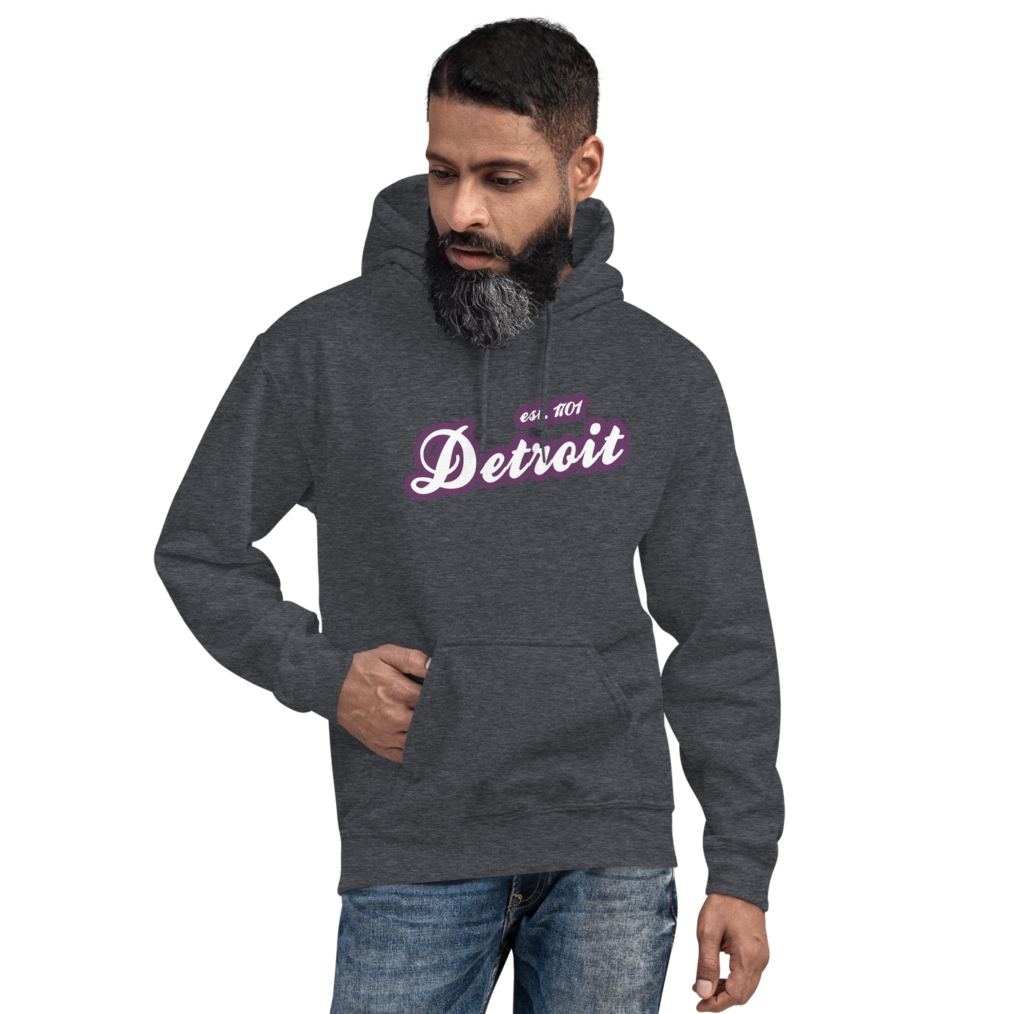 'Detroit EST. 1701' Hoodie (Plum Script Font) | Unisex Standard